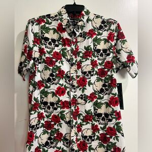 Men's Skull and Rose Print Shirt